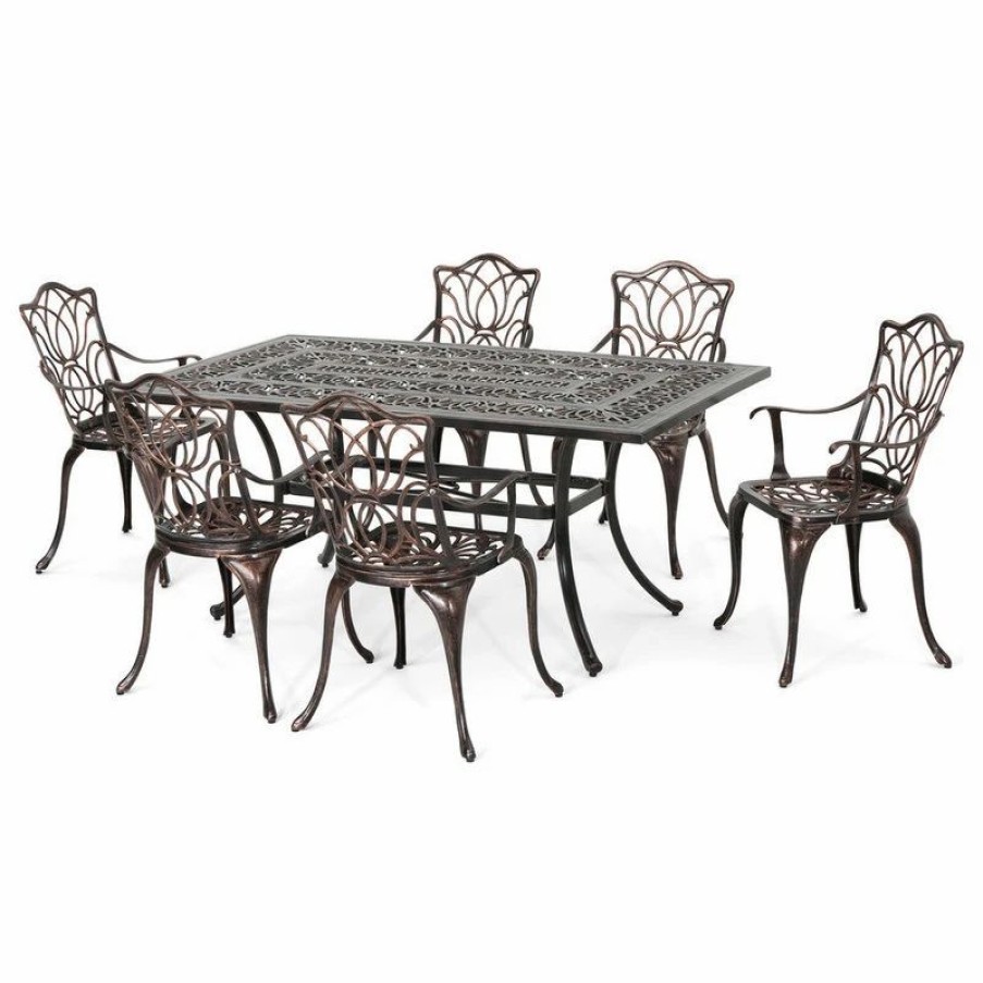 Outdoor Dining Furniture * | Gdfstudio Gdf Studio Barbara Outdoor 6-Seater Cast Aluminum Rectangular-Table Dining Set