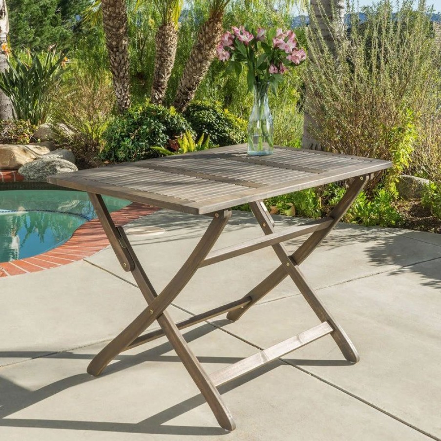 Outdoor Dining Furniture * | Gdfstudio Gdf Studio St. Nevis Outdoor Acacia Wood Foldable Dining Table, Gray