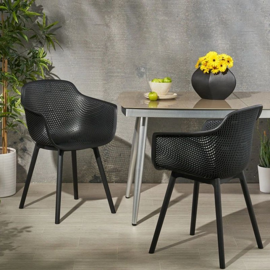 Outdoor Chairs * | Gdfstudio Lotus Outdoor Dining Chair, Black