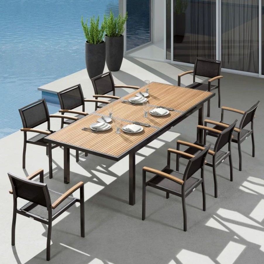 Outdoor Dining Furniture * | Higold Heck 9-Piece Extendable Outdoor Teak Dining Set, Space Alu