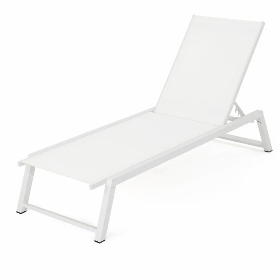 Outdoor Chairs * | Gdfstudio Gdf Studio Mesa Outdoor Chaise Lounge With Aluminum Frame, White Mesh/White, Sin