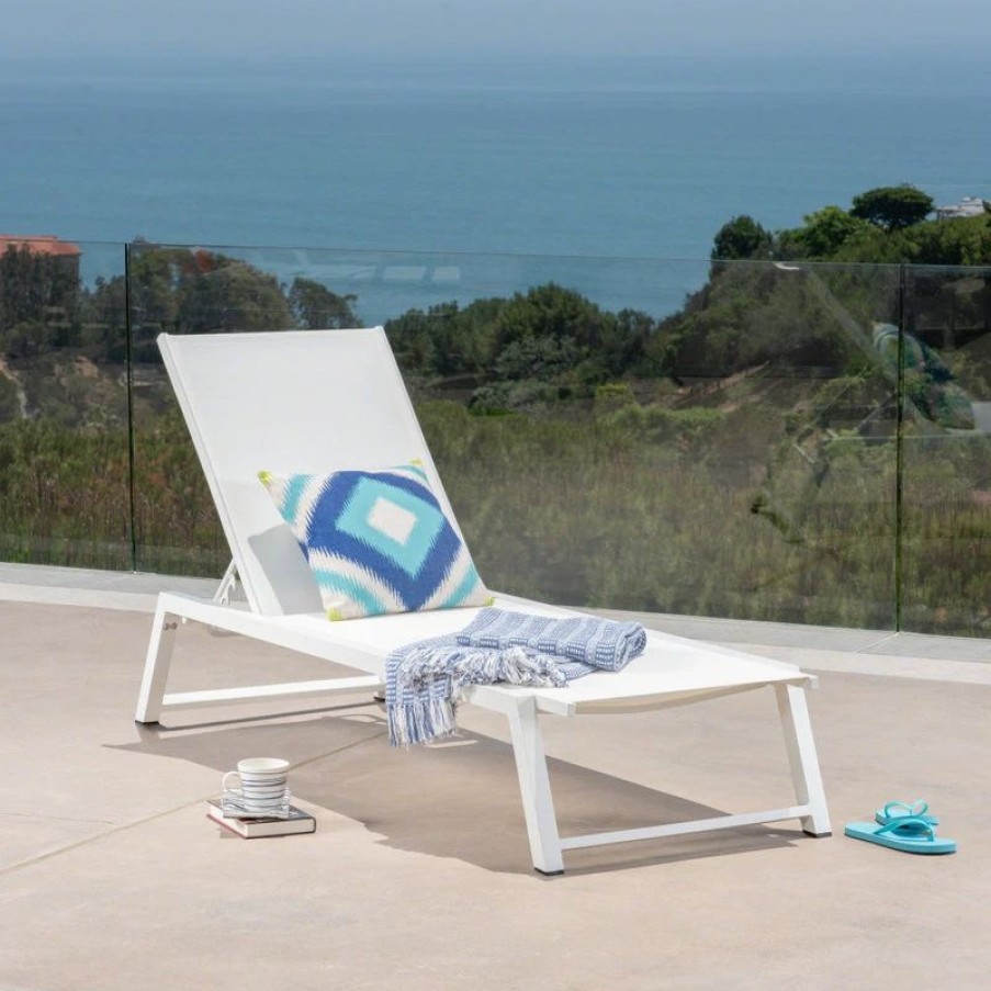 Outdoor Chairs * | Gdfstudio Gdf Studio Mesa Outdoor Chaise Lounge With Aluminum Frame, White Mesh/White, Sin