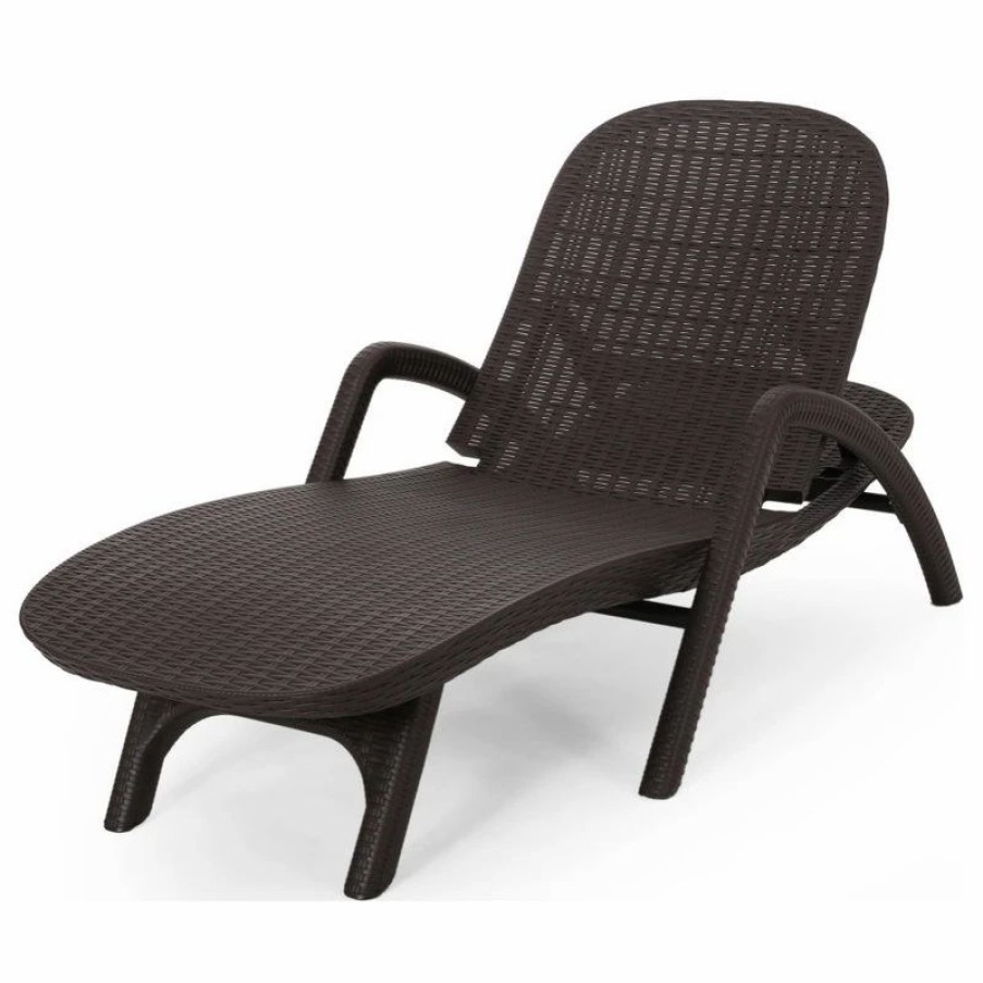 Outdoor Chairs * | Gdfstudio Caspian Outdoor Faux Wicker Chaise Lounge