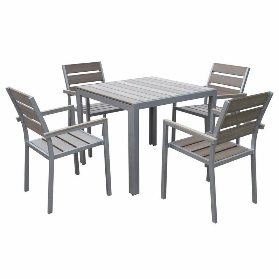 Outdoor Dining Furniture * | Corliving Distribution Llc Corliving Gallant 5-Piece Sun Bleached Gray Outdoor Dining Set