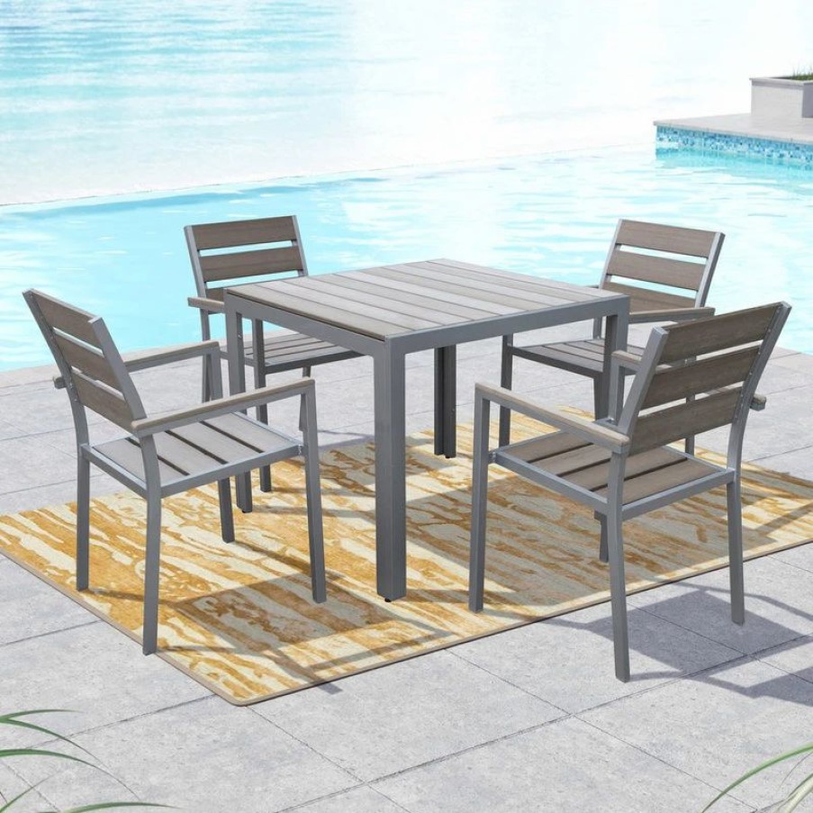 Outdoor Dining Furniture * | Corliving Distribution Llc Corliving Gallant 5-Piece Sun Bleached Gray Outdoor Dining Set