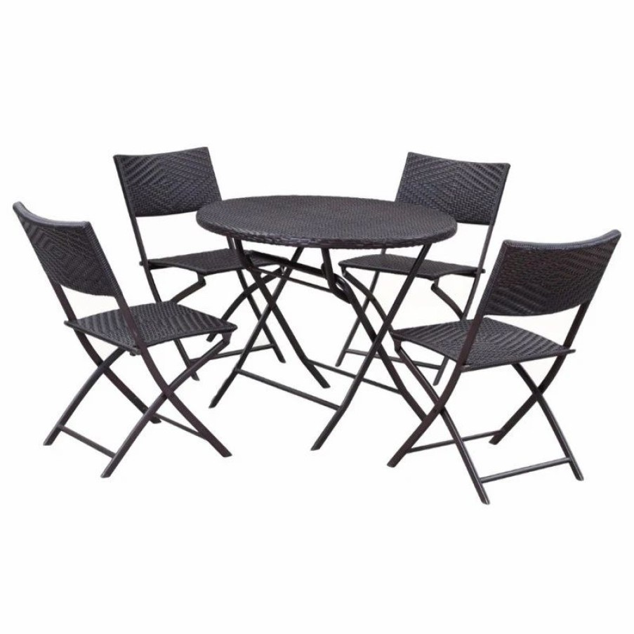 Outdoor Dining Furniture * | Belleze Bistro Dining Rattan Wicker Outdoor Folding Table And Chairs, 5-Piece Set