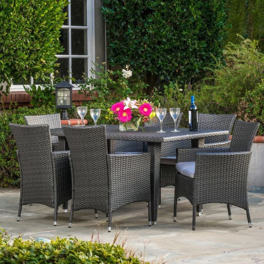 Outdoor Dining Furniture * | Gdfstudio Gdf Studio 7-Piece Malta Outdoor Gray Dining Set