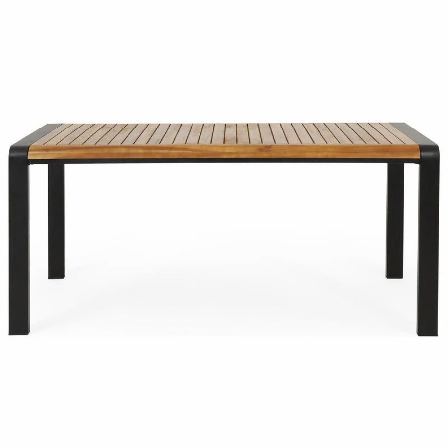 Outdoor Dining Furniture * | Gdfstudio Roseland Outdoor Acacia Wood Dining Table, Teak/Black