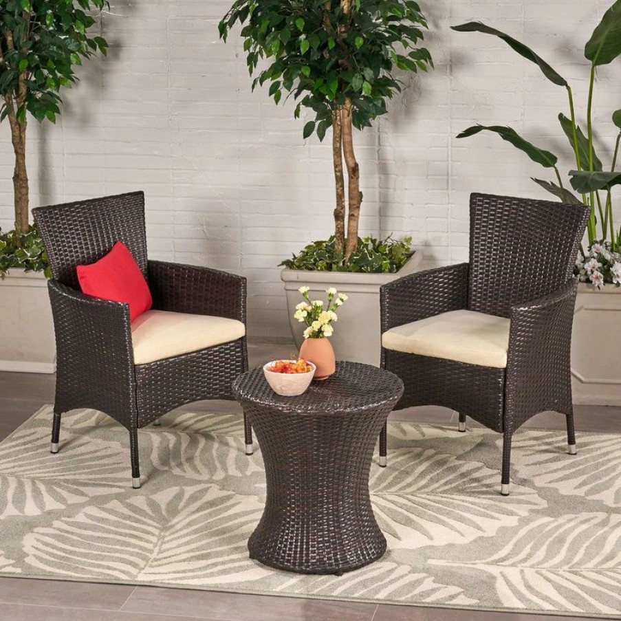 Outdoor Lounge Furniture * | Gdfstudio Gdf Studio 3-Piece West Outdoors Brown Wicker Chat Set