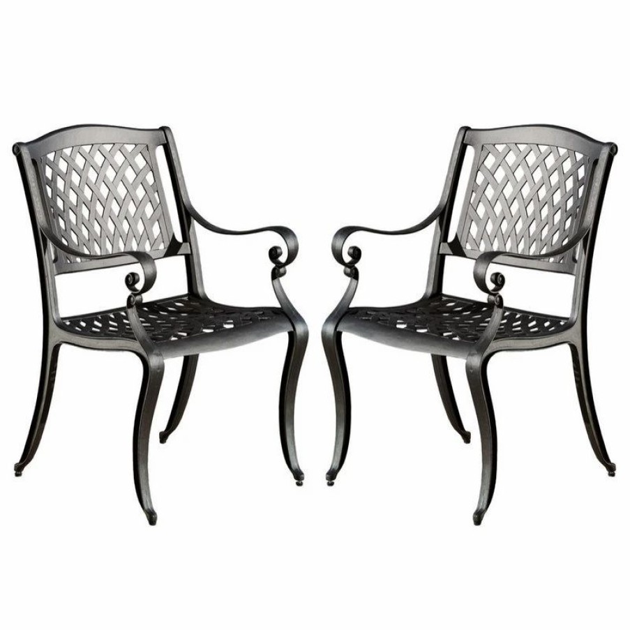 Outdoor Chairs * | Gdfstudio Marietta Outdoor Cast Aluminum Dining Chairs, Set Of 2