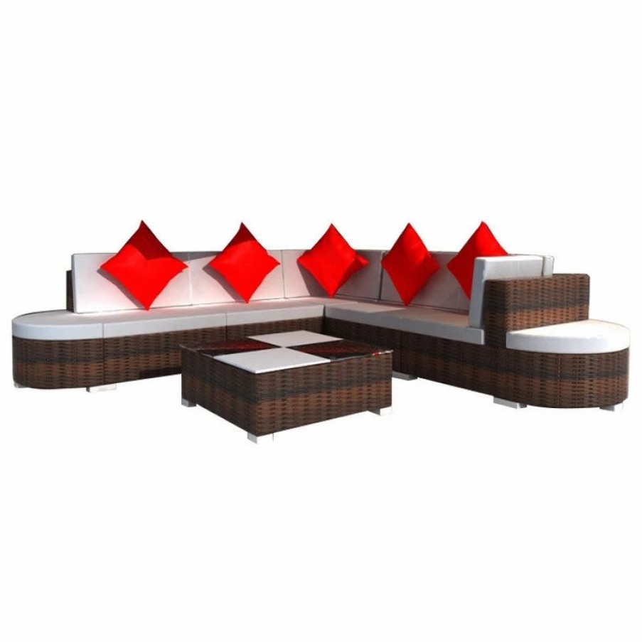 Outdoor Lounge Furniture * | Vida Xl International B.V. Vidaxl 27 Piece Patio Lounge Set Wicker Poly Rattan Brown Outdoor Garden Sofa