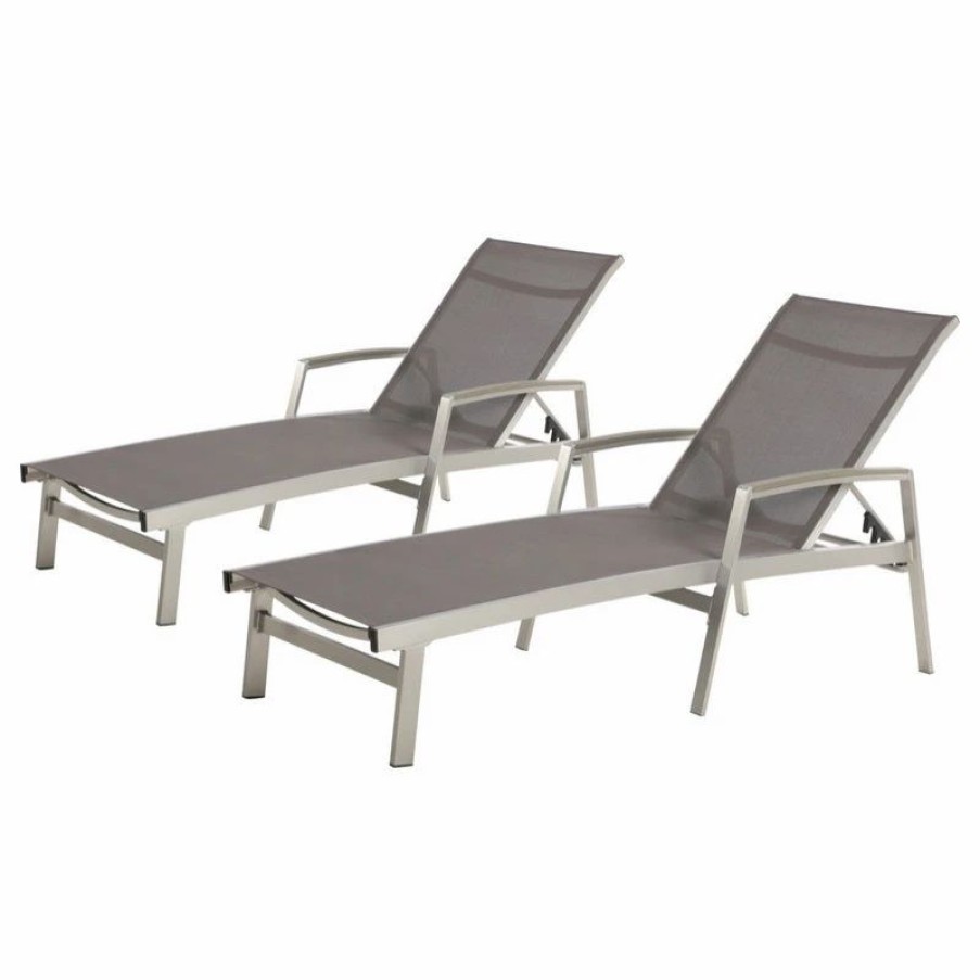 Outdoor Chairs * | Gdfstudio Gdf Studio Joy Outdoor Mesh And Aluminum Chaise Lounge, Set Of 2, Gray