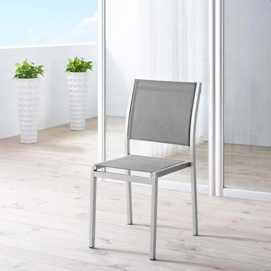 Outdoor Chairs * | Modway Shore Outdoor Patio Aluminum Side Chair, Silver Gray