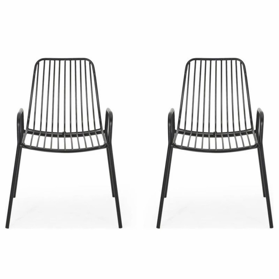 Outdoor Lounge Furniture * | Gdfstudio Ashley Outdoor Modern Iron Club Chair, Set Of 2, Matte Black