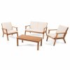 Outdoor Lounge Furniture * | Gdfstudio Temecula Outdoor Acacia Wood 4 Seat Chat Set With Cushions, Brown Patina Finish