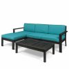 Outdoor Lounge Furniture * | Gdfstudio Makayla Ana Outdoor 3 Seater Acacia Wood Sofa Sectional With Cushions, Teal