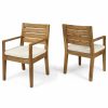 Outdoor Chairs * | Gdfstudio Gdf Studio Arely Outdoor Acacia Wood Dining Chairs, Set Of 2, Cream