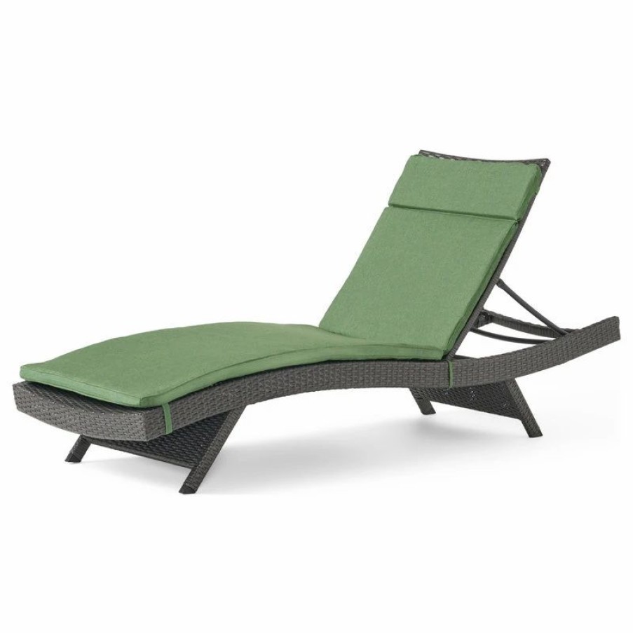 Outdoor Chairs * | Gdfstudio Gdf Studio Nassau Outdoor Gray Wicker Chaise Lounge, Jungle Green Cushion