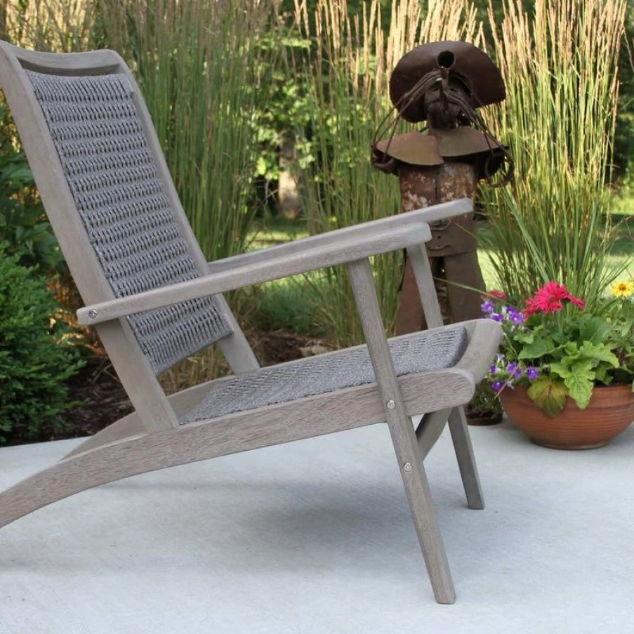 Outdoor Lounge Furniture * | Outdoor Interiors Gray Wash Eucalyptus And Driftwood Gray Wicker Lounger