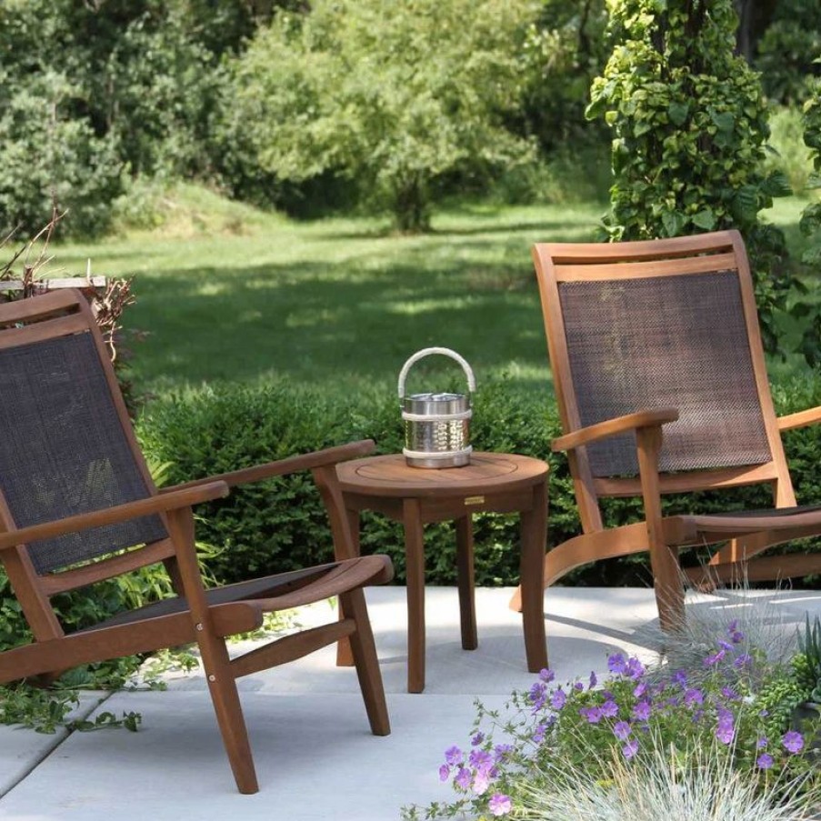 Outdoor Lounge Furniture * | Outdoor Interiors 3-Piece Eucalyptus And Sling Lounge Set With Round Accent Table