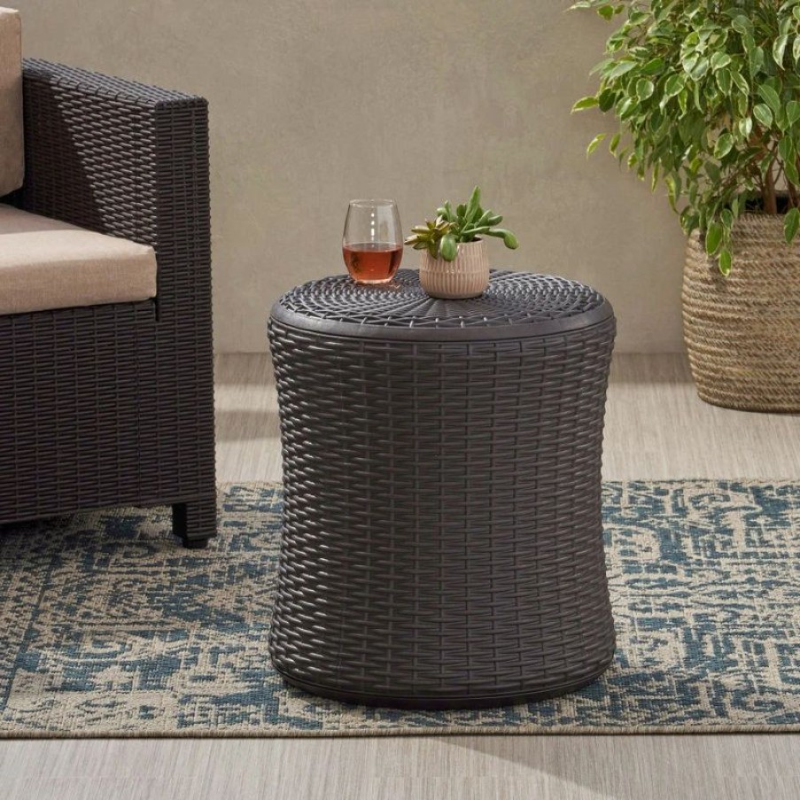 Outdoor Lounge Furniture * | Gdfstudio Salem Outdoor Faux Wicker Patio Table, Dark Brown