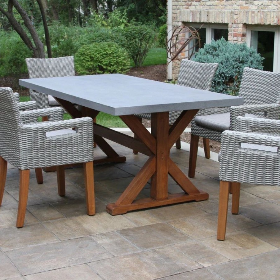 Outdoor Dining Furniture * | Outdoor Interiors 6-Piece Eucalyptus And Wicker Dining Set With Composite Backless Bench