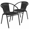 Outdoor Chairs * | Flash Furniture Stackable Rattan Curved Back Dining Chair In Black (Set Of 2)