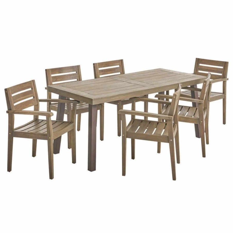 Outdoor Dining Furniture * | Gdfstudio Gdf Studio Avalon Outdoor 6-Seater Rectangular Acacia Wood Dining Set, Gray Fini