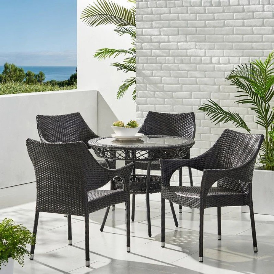 Outdoor Dining Furniture * | Gdfstudio Gdf Studio 5-Piece Del Mar Outdoor Multibrown Wicker Dining Set