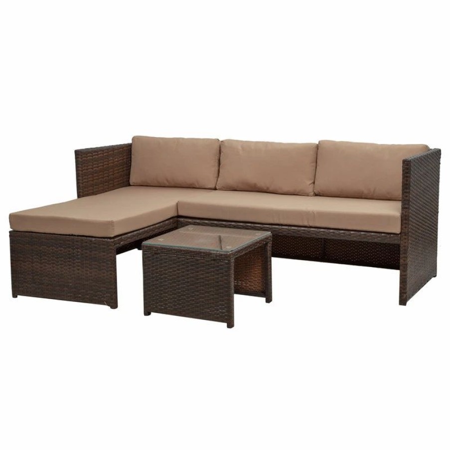 Outdoor Lounge Furniture * | Belleze 3-Piece Patio Conversation Set All-Weather Wicker Rattan, Brown