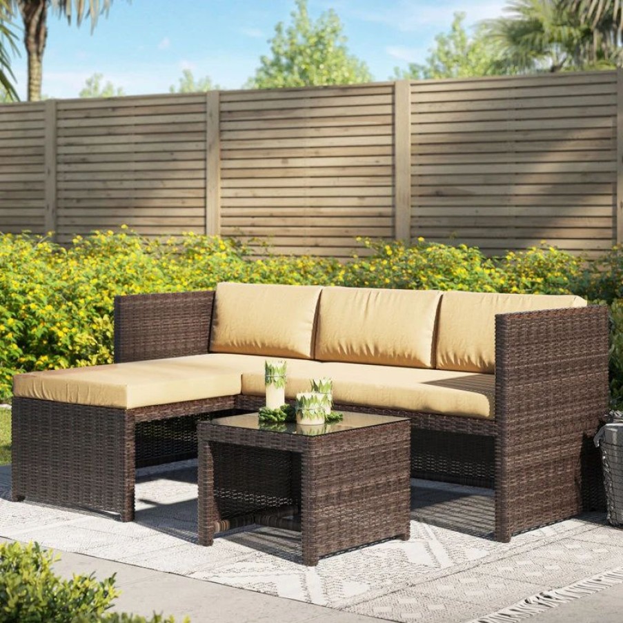 Outdoor Lounge Furniture * | Belleze 3-Piece Patio Conversation Set All-Weather Wicker Rattan, Brown