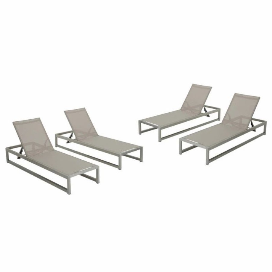 Outdoor Chairs * | Gdfstudio Gdf Studio Metten Outdoor Mesh Chaise Lounge, Set Of 4