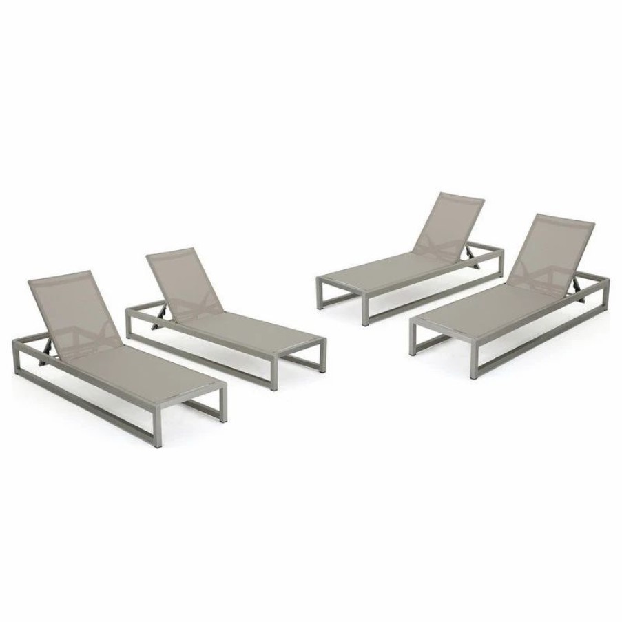 Outdoor Chairs * | Gdfstudio Gdf Studio Metten Outdoor Mesh Chaise Lounge, Set Of 4