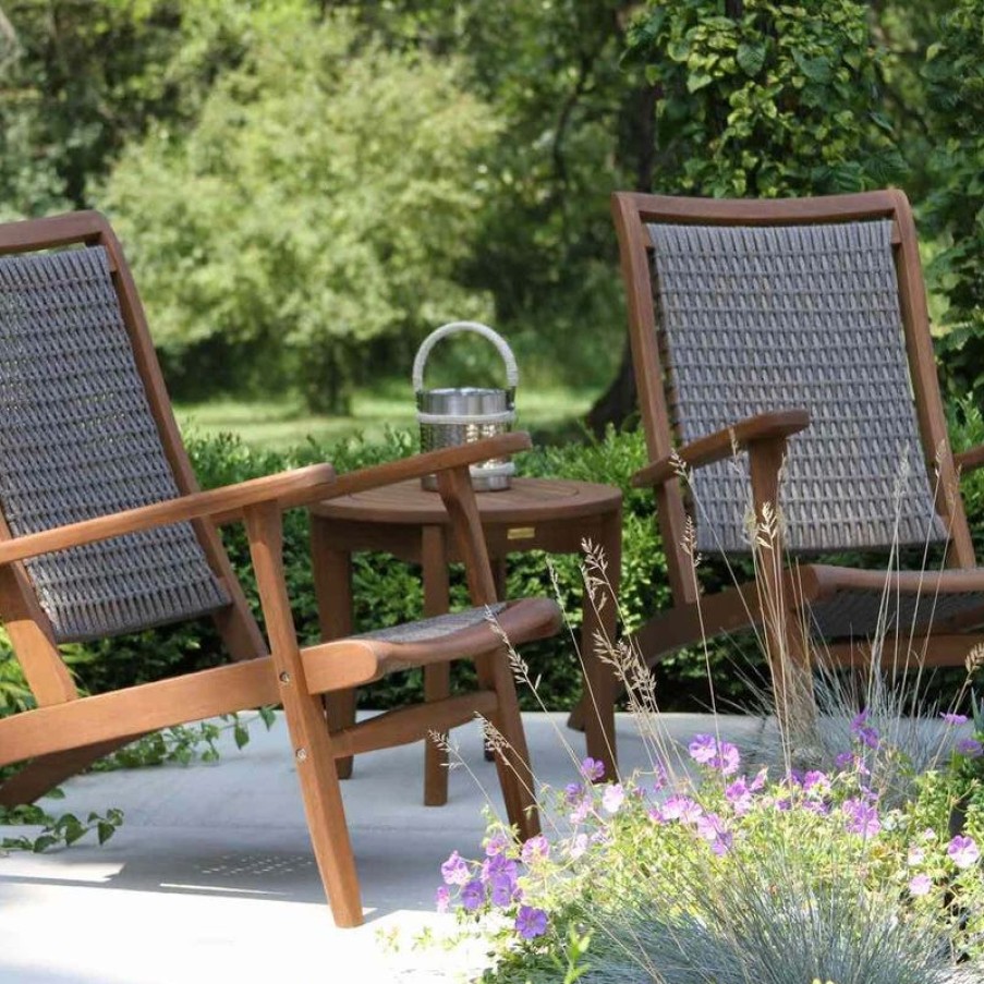 Outdoor Lounge Furniture * | Outdoor Interiors 3-Piece Eucalyptus And Gray Wicker Lounge Set With Round Accent Table