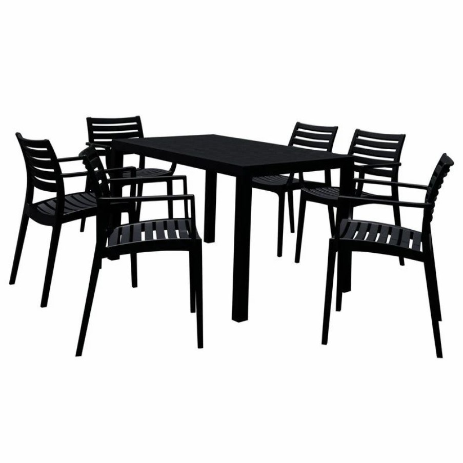 Outdoor Dining Furniture * | Compamia Artemis Resin Rectangle Dining Set With 6 Arm Chairs, Black