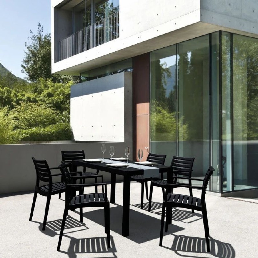 Outdoor Dining Furniture * | Compamia Artemis Resin Rectangle Dining Set With 6 Arm Chairs, Black