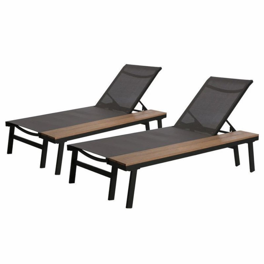 Outdoor Lounge Furniture * | Gdfstudio John Outdoor Chaise Lounge With Side Table, Gray, Set Of 2