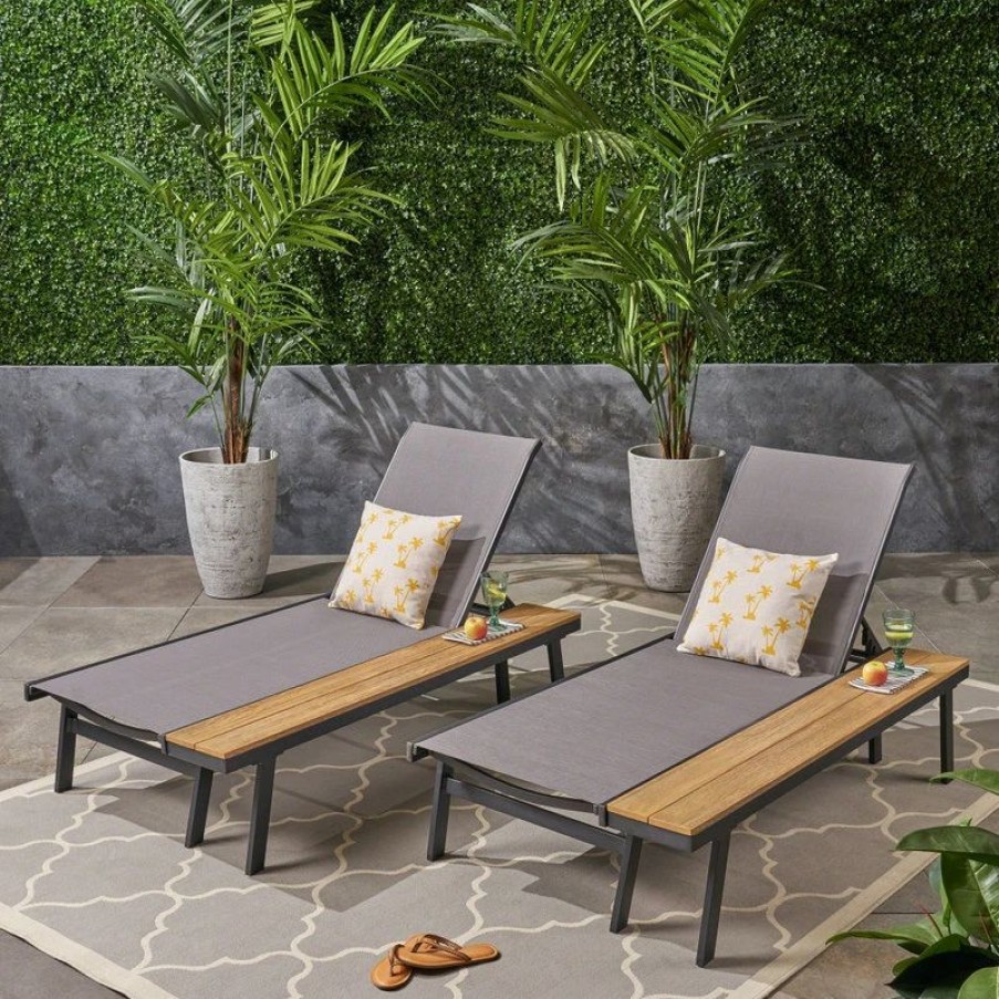 Outdoor Lounge Furniture * | Gdfstudio John Outdoor Chaise Lounge With Side Table, Gray, Set Of 2