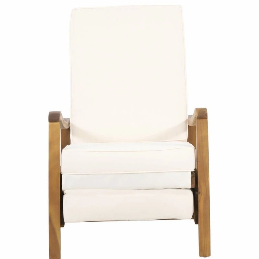 Outdoor Lounge Furniture * | Gdfstudio Sadlier Outdoor Acacia Wood Recliner Chair, Cushions, Set Of 2, Cream/Teak