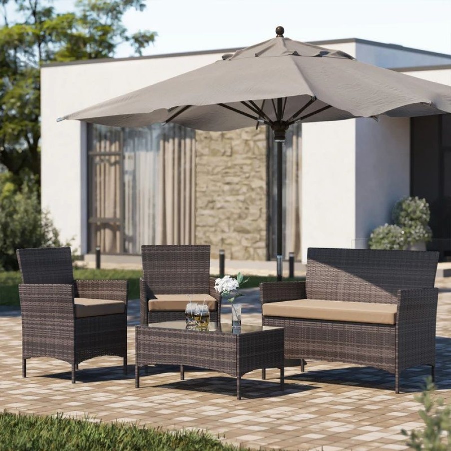 Outdoor Lounge Furniture * | Belleze Outdoor Rattan Wicker 4-Piece Sectional Set, Brown