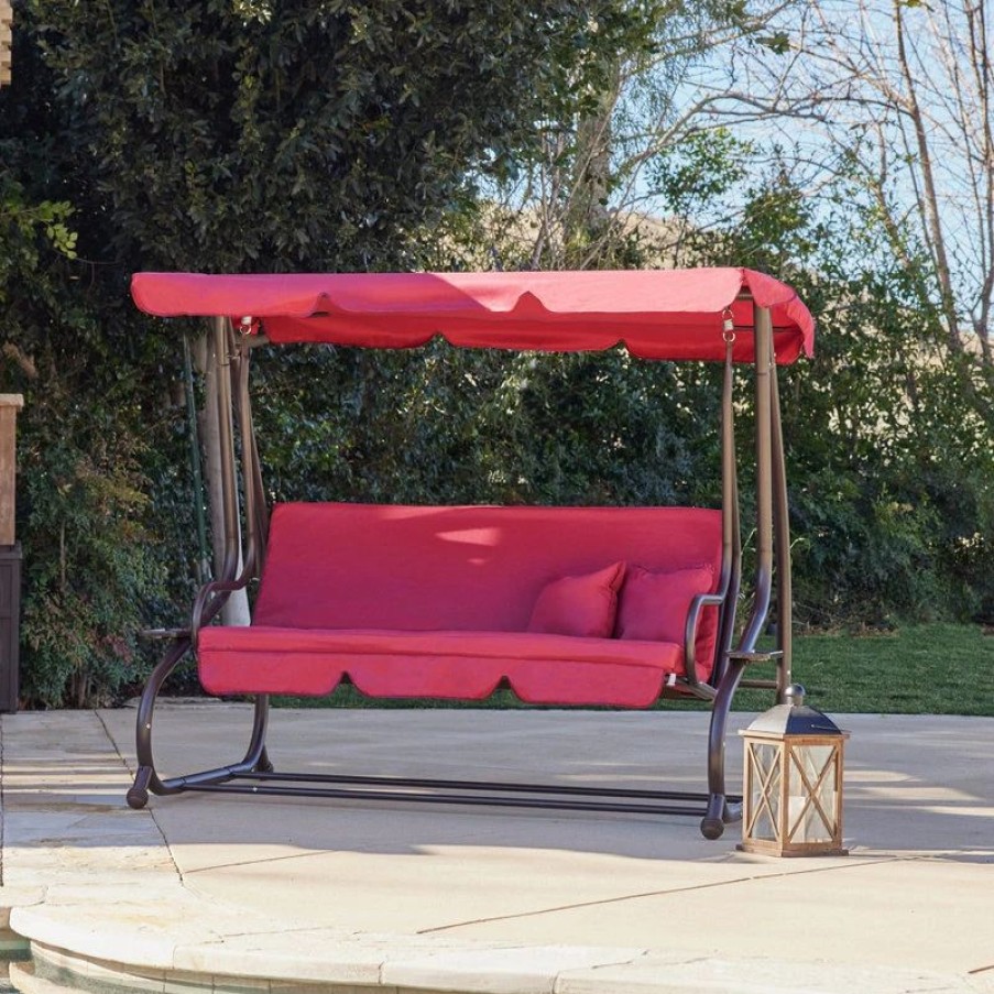 Outdoor Lounge Furniture * | Belleze Outdoor Swing Bed Hammock Tilt Canopy With Steel Frame, Burgundy