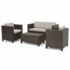 Outdoor Lounge Furniture * | Gdfstudio Gdf Studio 4-Piece Palma Outdoor S Brown Wicker Sofa Set