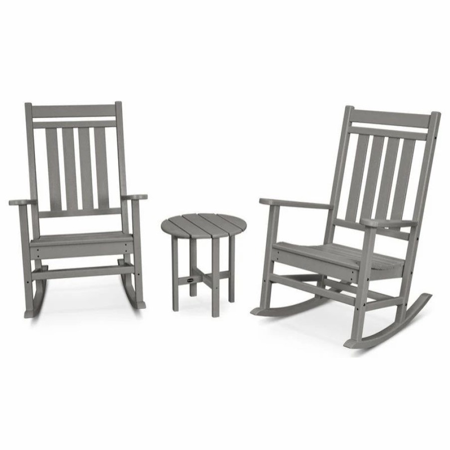 Outdoor Lounge Furniture * | Polywood Estate 3-Piece Porch Rocking Chair Set, Slate Gray