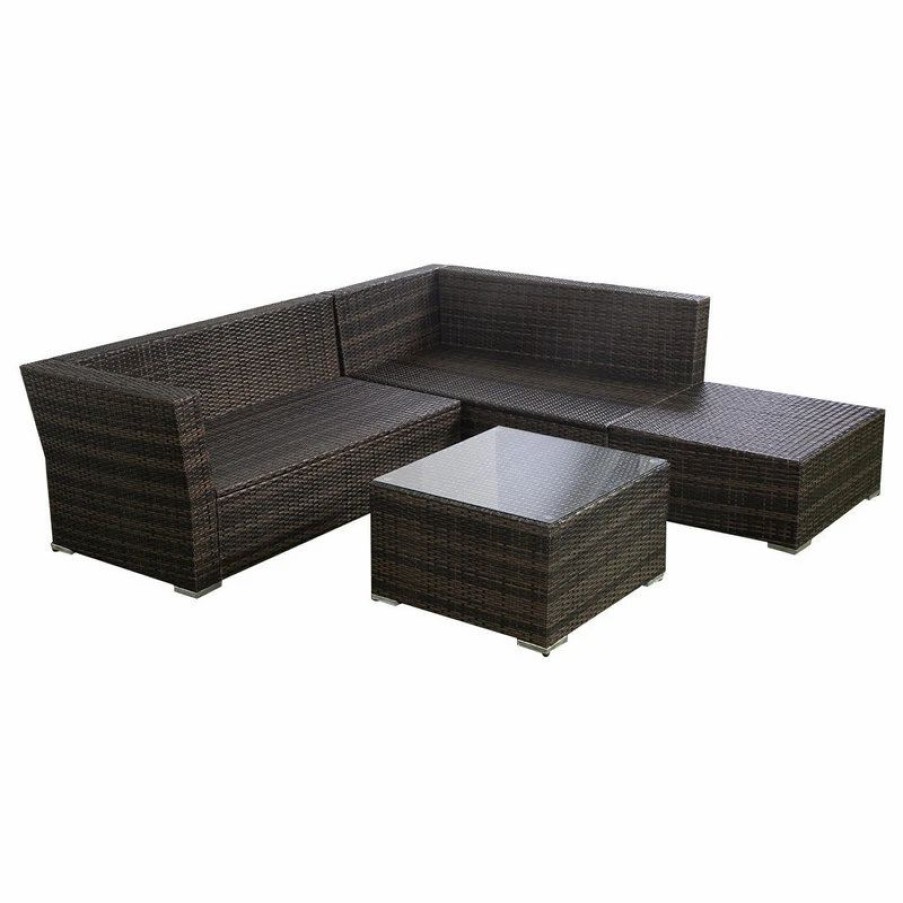 Outdoor Lounge Furniture * | Costway 4Pcs Wicker Cushioned Patio Rattan Furniture Set Sofa 5 Seat Garden