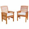 Outdoor Lounge Furniture * | Walker Edison Acacia Wood Outdoor Patio Chairs With Cushions, Set Of 2, Brown