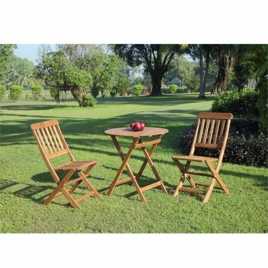 Outdoor Dining Furniture * | Linon Home Decor Products Catalan Cafe Set, Teak Finish, 28.75" X 28.75" X 28.75", Teak Finish