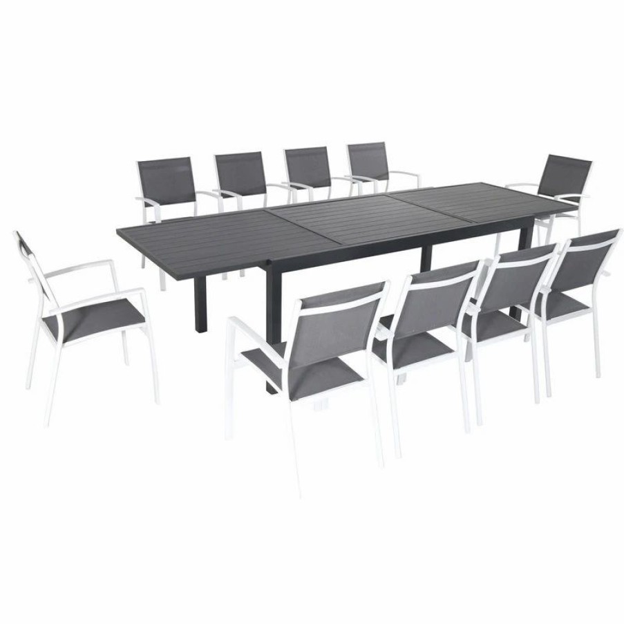 Outdoor Dining Furniture * | Hanover Naples 11-Piece Outdoor Dining Set With Chairs, Gray/White And 40 X118 Table