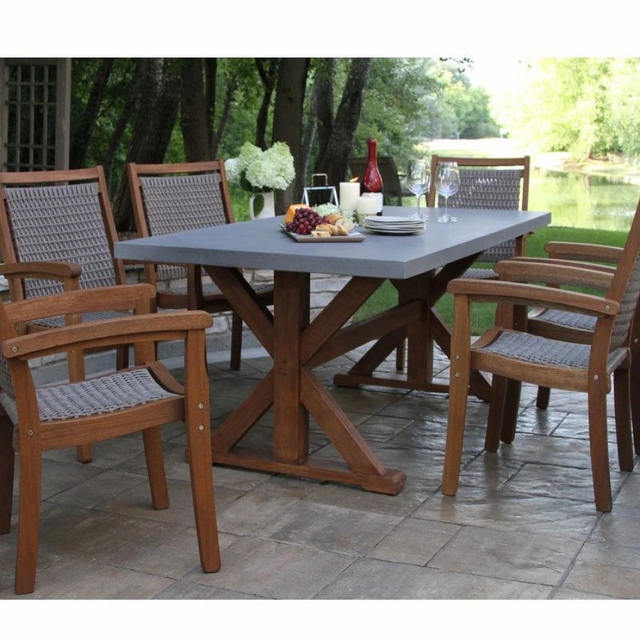 Outdoor Dining Furniture * | Outdoor Interiors 7-Piece Composite Top Dining Set With Stacking Driftwood Grey Chairs