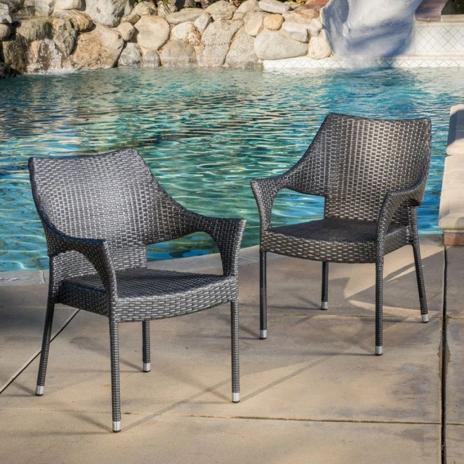 Outdoor Chairs * | Gdfstudio Gdf Studio Alameda Outdoor Gray Wicker Chairs, Set Of 2