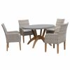 Outdoor Dining Furniture * | Outdoor Interiors 5-Piece Nautical Teak, Ash Gray Wicker Round Dining Set, Sunbrella